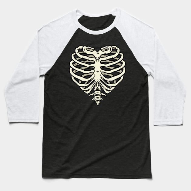 Skeleton Bones Rib Cage Hearth Funny Skull Costume Halloween Baseball T-Shirt by Kribis